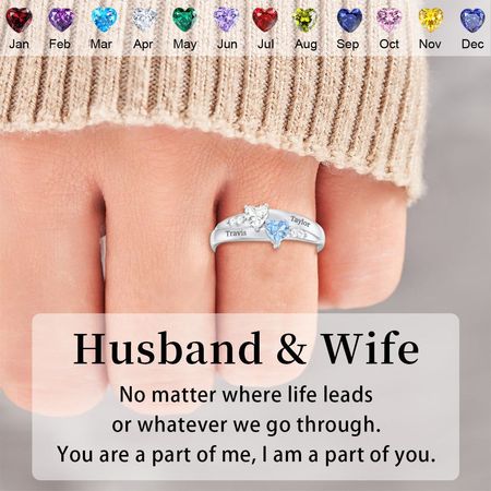 For My Love-Double Heart Couple Birthstone Ring